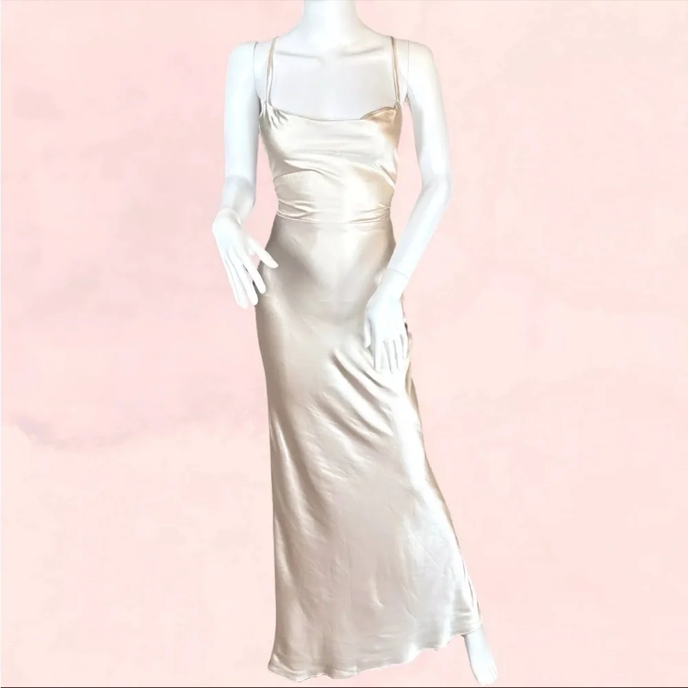 Elegant Cream Satin Slip Dress - Picture 1 of 5